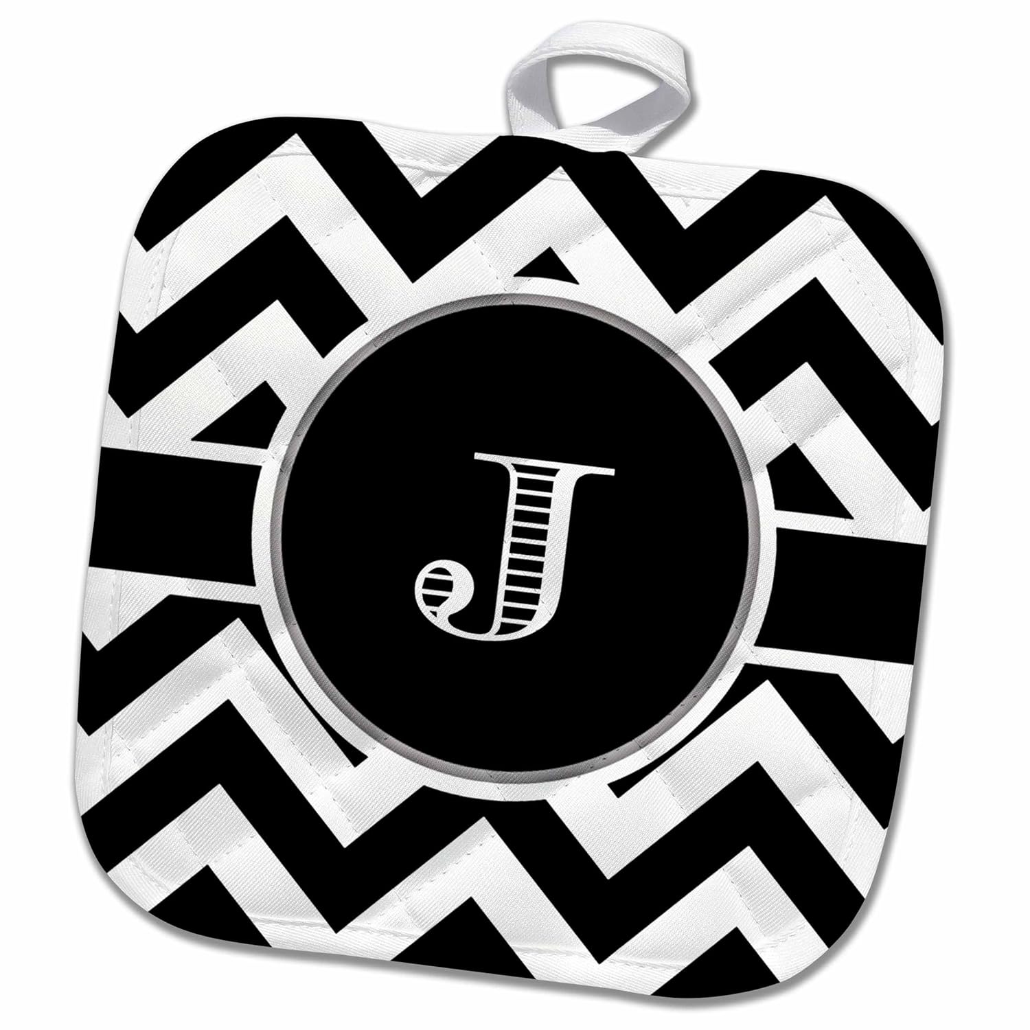 3drose brooklynmeme 设计 – 黑色和白色 v 形图案交织字母首字母 j